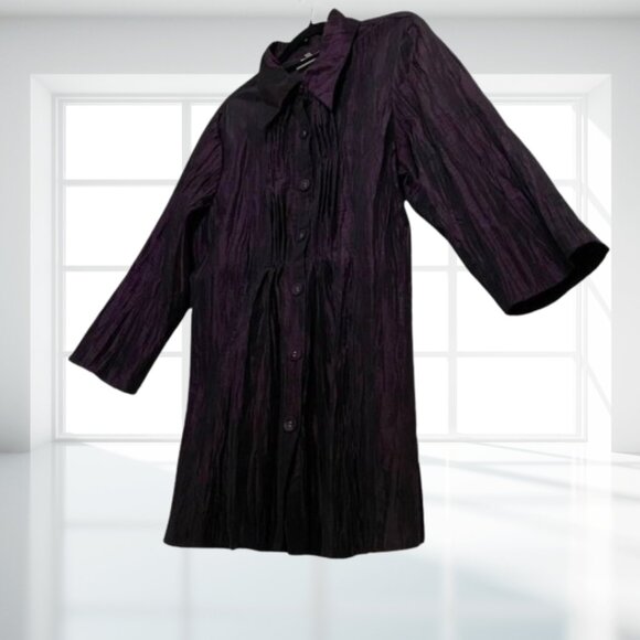 Noelle Plus Size 16 / 18 Crinkle Pleated Deep Plum Purple Long Button Down Shirt - Picture 4 of 11
